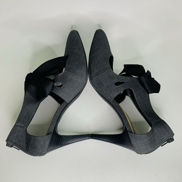 Joey-O Women's Bliss Bow Tie Pointed Toe Ankle Strap Stiletto Heels Sz 10 Gray - Picture 7 of 13